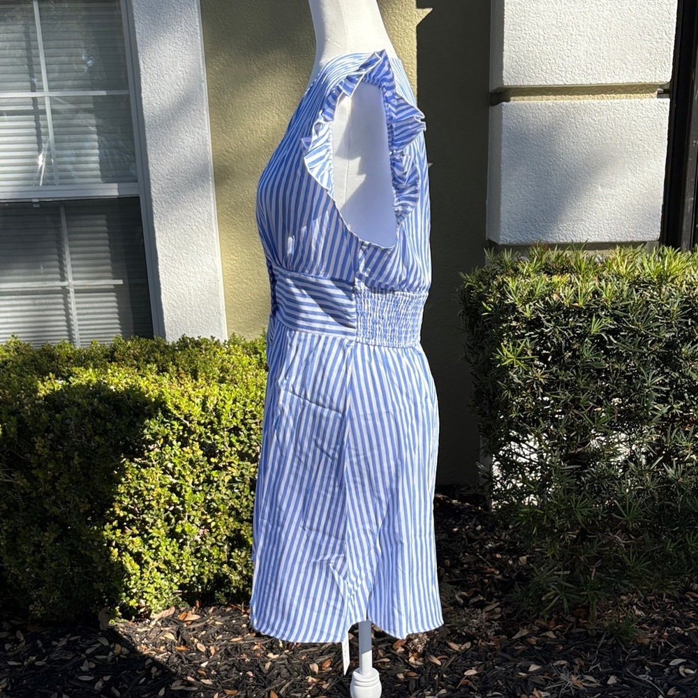 Cupshe Blue Striped V-Neck Flutter Sleeve Mini Dress NWT - Picture 5 of 13